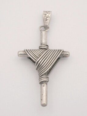 Vintage Taxco Mexico Sterling Silver Nail Cross Pendant Draped Shroud 11g